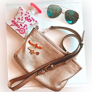 Hard to find - Henri Bendel convertible gold cross body bag.